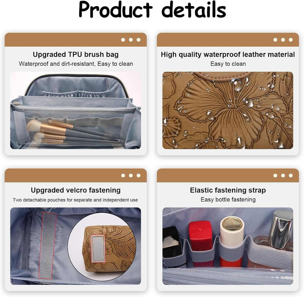 Travel Makeup Bags Cosmetic Organizer Bag: 3-Set Large Capacity Make up Bag - PU Leather Toiletry Bags for Women - Wide Open Portable Pouch with Divider & Handle (02-Light Green)