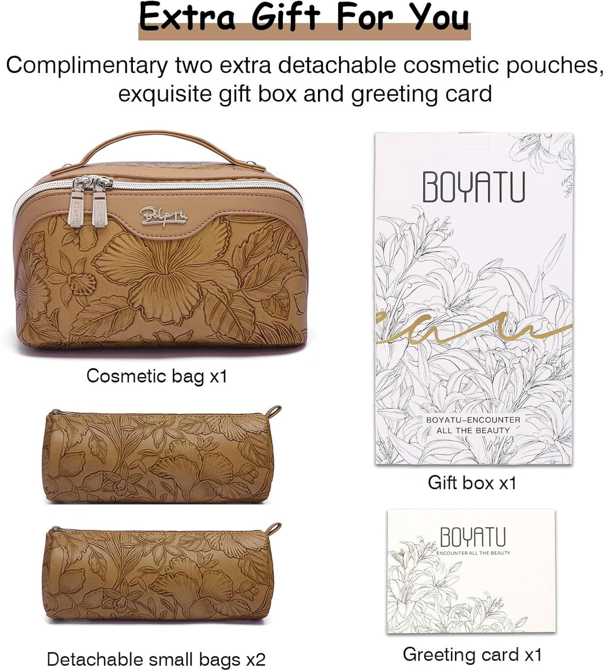 Travel Makeup Bags Cosmetic Organizer Bag: 3-Set Large Capacity Make up Bag - PU Leather Toiletry Bags for Women - Wide Open Portable Pouch with Divider & Handle (02-Light Green)