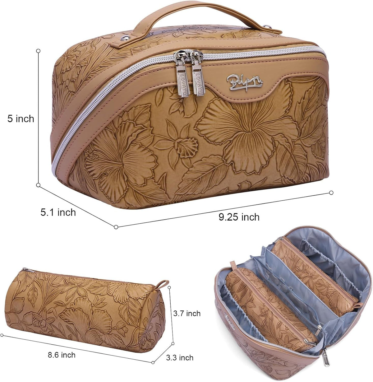 Travel Makeup Bags Cosmetic Organizer Bag: 3-Set Large Capacity Make up Bag - PU Leather Toiletry Bags for Women - Wide Open Portable Pouch with Divider & Handle (02-Light Green)