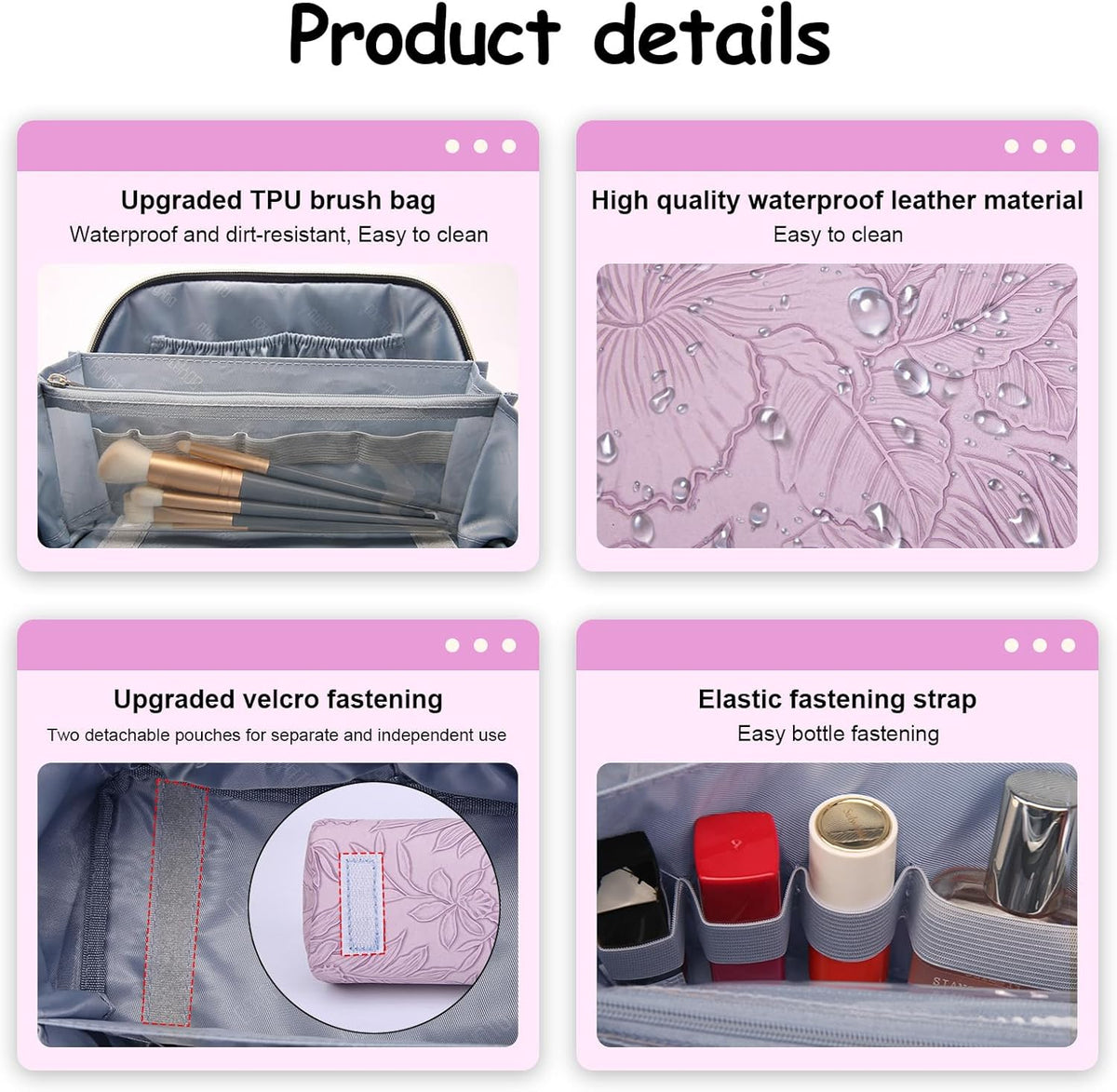 Travel Makeup Bags Cosmetic Organizer Bag: 3-Set Large Capacity Make up Bag - PU Leather Toiletry Bags for Women - Wide Open Portable Pouch with Divider & Handle (02-Light Green)