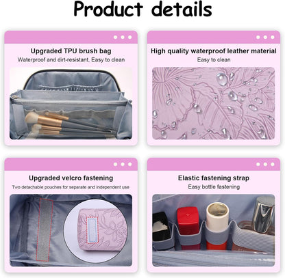 Travel Makeup Bags Cosmetic Organizer Bag: 3-Set Large Capacity Make up Bag - PU Leather Toiletry Bags for Women - Wide Open Portable Pouch with Divider & Handle (02-Light Green)