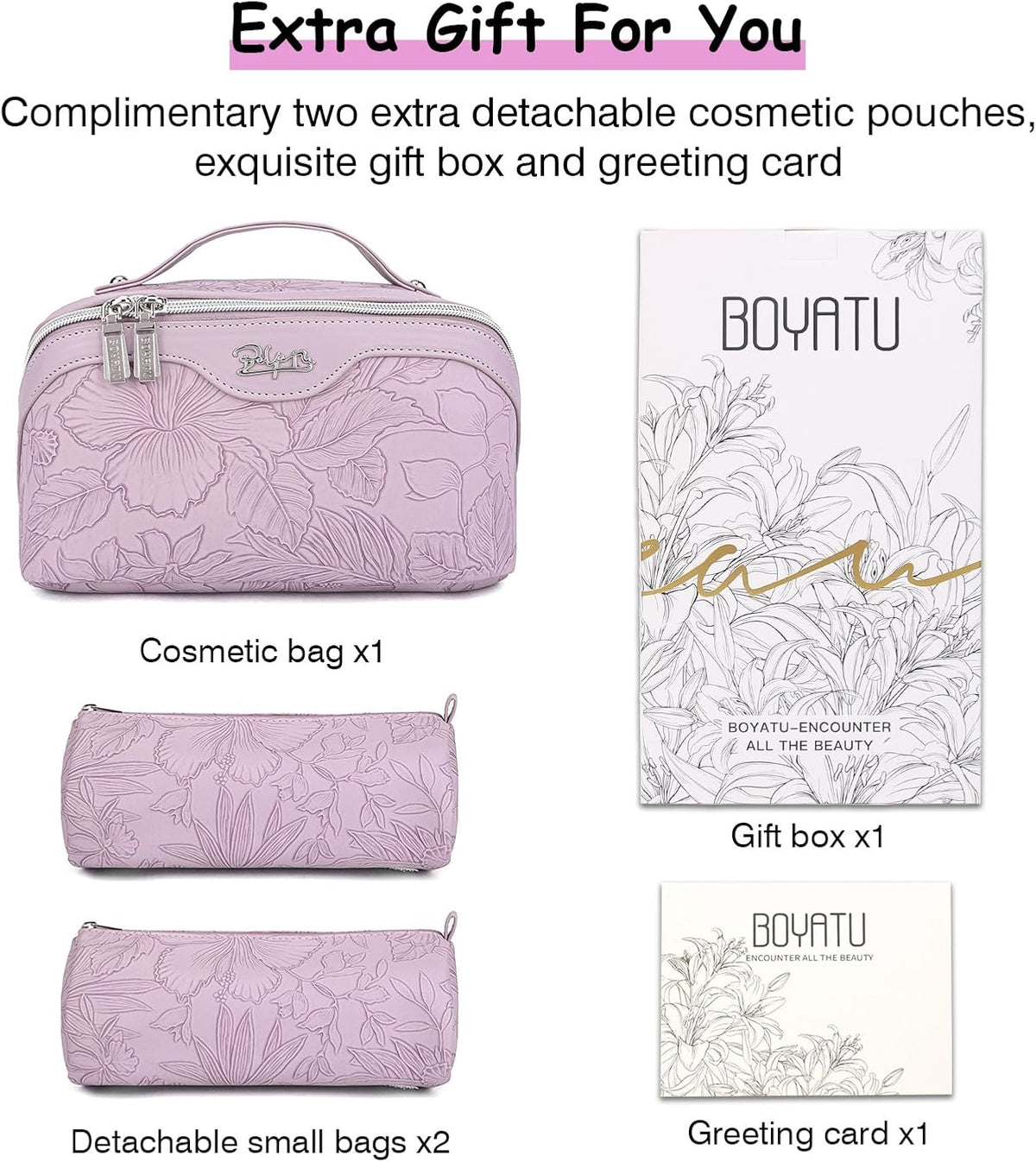 Travel Makeup Bags Cosmetic Organizer Bag: 3-Set Large Capacity Make up Bag - PU Leather Toiletry Bags for Women - Wide Open Portable Pouch with Divider & Handle (02-Light Green)