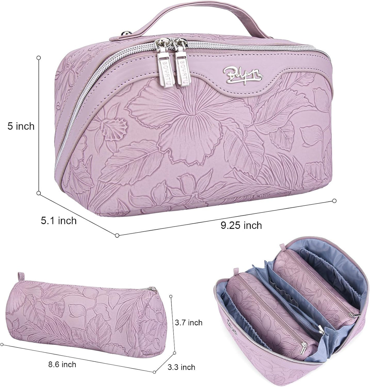 Travel Makeup Bags Cosmetic Organizer Bag: 3-Set Large Capacity Make up Bag - PU Leather Toiletry Bags for Women - Wide Open Portable Pouch with Divider & Handle (02-Light Green)