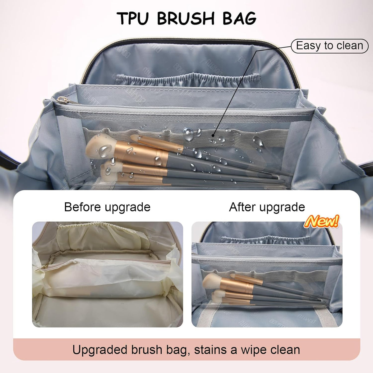 Travel Makeup Bags Cosmetic Organizer Bag: 3-Set Large Capacity Make up Bag - PU Leather Toiletry Bags for Women - Wide Open Portable Pouch with Divider & Handle (02-Light Green)