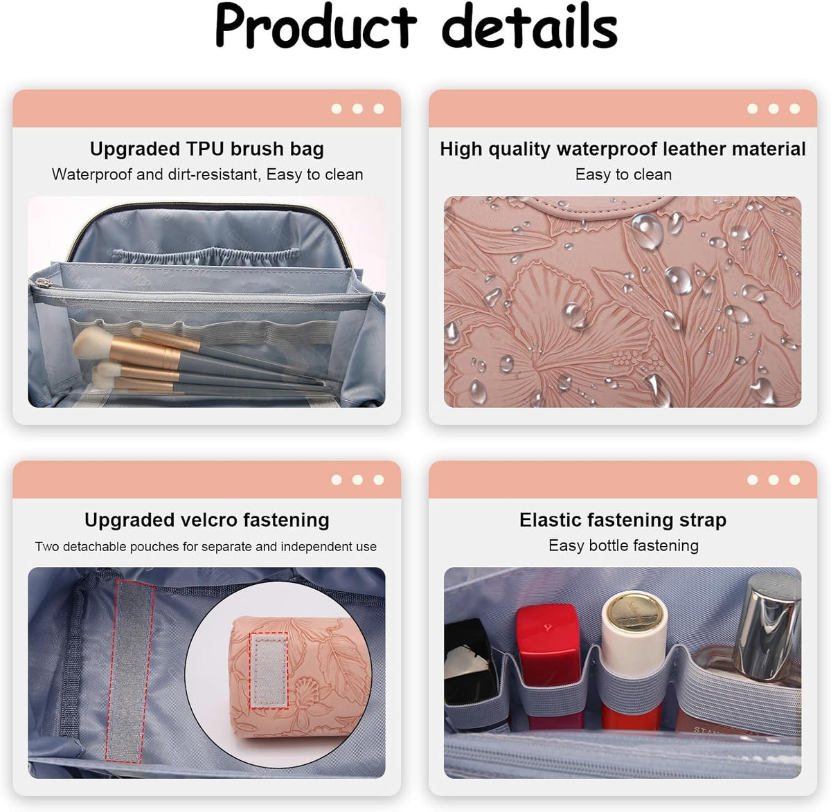 Travel Makeup Bags Cosmetic Organizer Bag: 3-Set Large Capacity Make up Bag - PU Leather Toiletry Bags for Women - Wide Open Portable Pouch with Divider & Handle (02-Light Green)