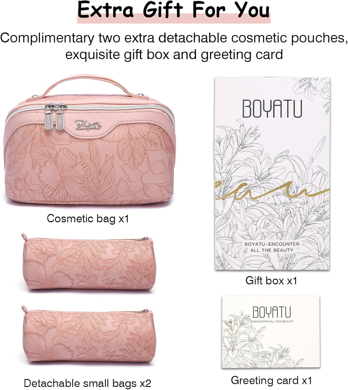 Travel Makeup Bags Cosmetic Organizer Bag: 3-Set Large Capacity Make up Bag - PU Leather Toiletry Bags for Women - Wide Open Portable Pouch with Divider & Handle (02-Light Green)