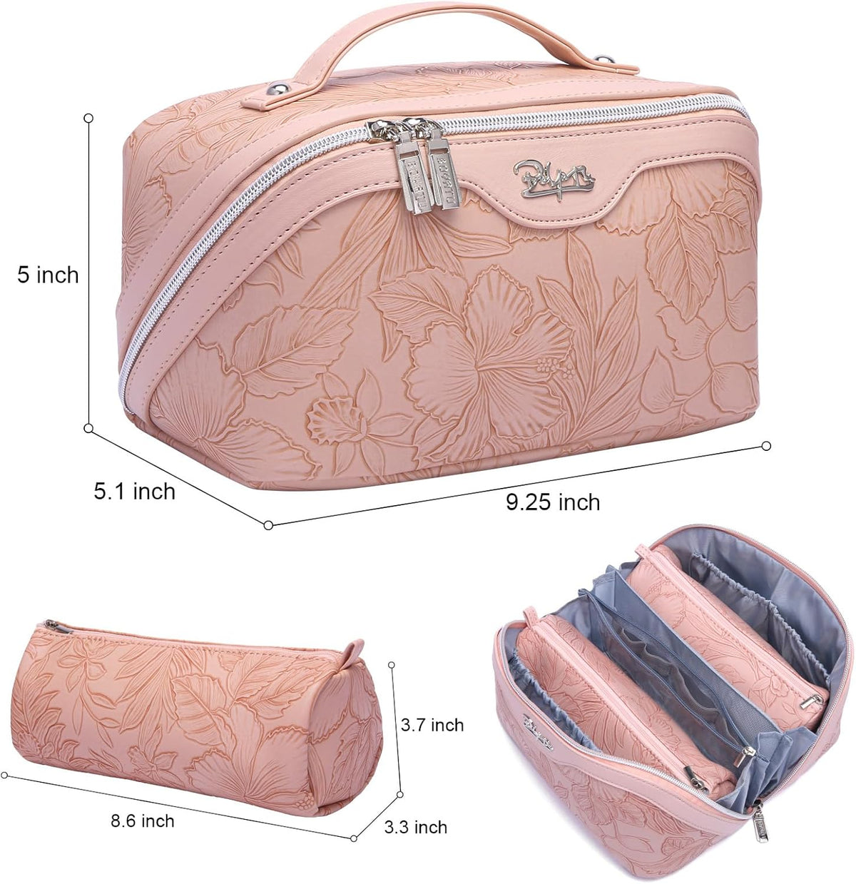 Travel Makeup Bags Cosmetic Organizer Bag: 3-Set Large Capacity Make up Bag - PU Leather Toiletry Bags for Women - Wide Open Portable Pouch with Divider & Handle (02-Light Green)