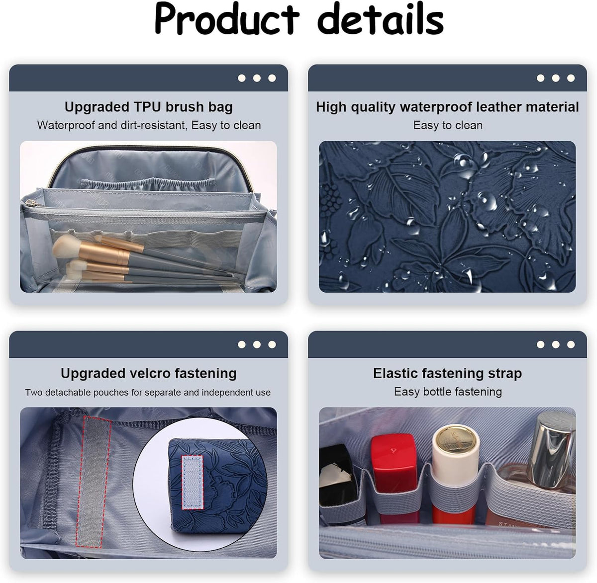 Travel Makeup Bags Cosmetic Organizer Bag: 3-Set Large Capacity Make up Bag - PU Leather Toiletry Bags for Women - Wide Open Portable Pouch with Divider & Handle (02-Light Green)