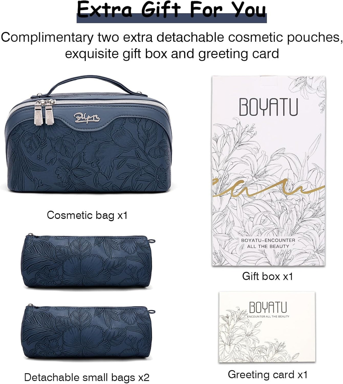 Travel Makeup Bags Cosmetic Organizer Bag: 3-Set Large Capacity Make up Bag - PU Leather Toiletry Bags for Women - Wide Open Portable Pouch with Divider & Handle (02-Light Green)