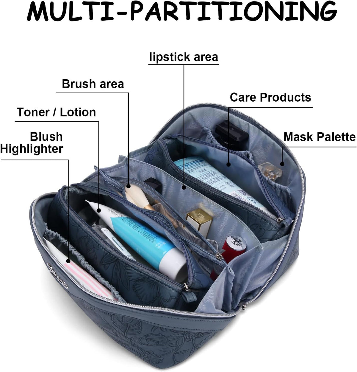Travel Makeup Bags Cosmetic Organizer Bag: 3-Set Large Capacity Make up Bag - PU Leather Toiletry Bags for Women - Wide Open Portable Pouch with Divider & Handle (02-Light Green)