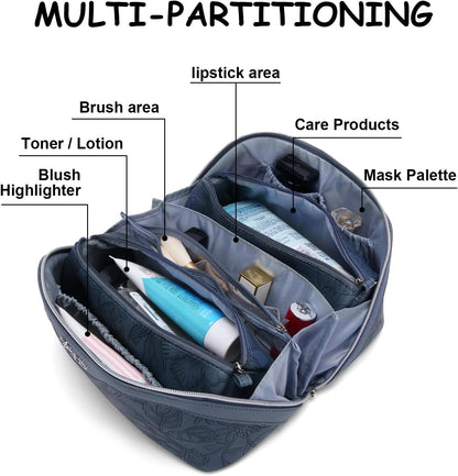 Travel Makeup Bags Cosmetic Organizer Bag: 3-Set Large Capacity Make up Bag - PU Leather Toiletry Bags for Women - Wide Open Portable Pouch with Divider & Handle (02-Light Green)