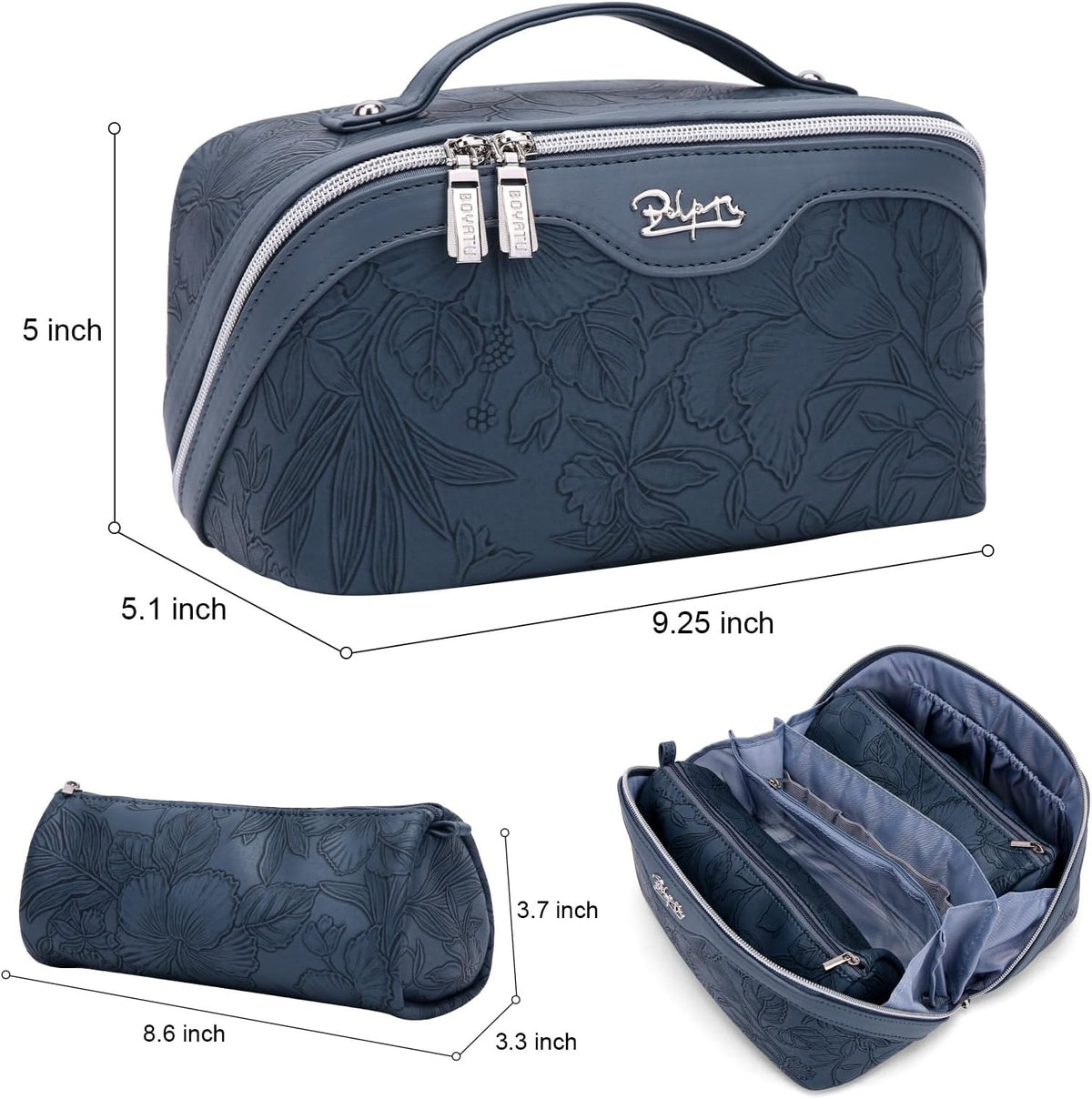 Travel Makeup Bags Cosmetic Organizer Bag: 3-Set Large Capacity Make up Bag - PU Leather Toiletry Bags for Women - Wide Open Portable Pouch with Divider & Handle (02-Light Green)
