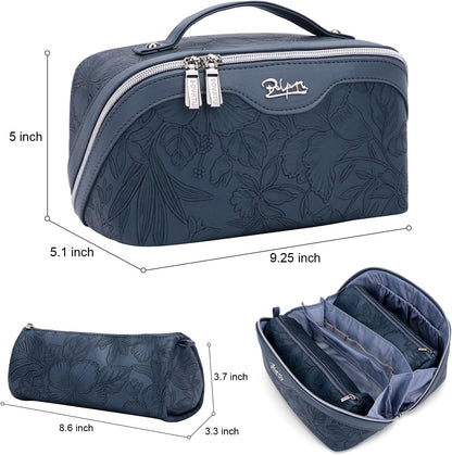 Travel Makeup Bags Cosmetic Organizer Bag: 3-Set Large Capacity Make up Bag - PU Leather Toiletry Bags for Women - Wide Open Portable Pouch with Divider & Handle (02-Light Green)