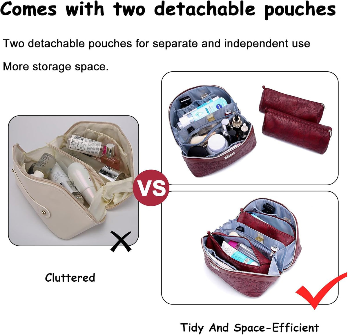 Travel Makeup Bags Cosmetic Organizer Bag: 3-Set Large Capacity Make up Bag - PU Leather Toiletry Bags for Women - Wide Open Portable Pouch with Divider & Handle (02-Light Green)