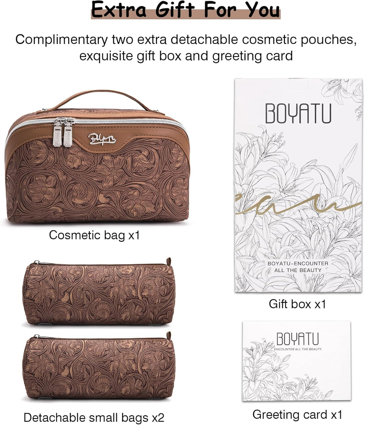 Travel Makeup Bags Cosmetic Organizer Bag: 3-Set Large Capacity Make up Bag - PU Leather Toiletry Bags for Women - Wide Open Portable Pouch with Divider & Handle (02-Light Green)