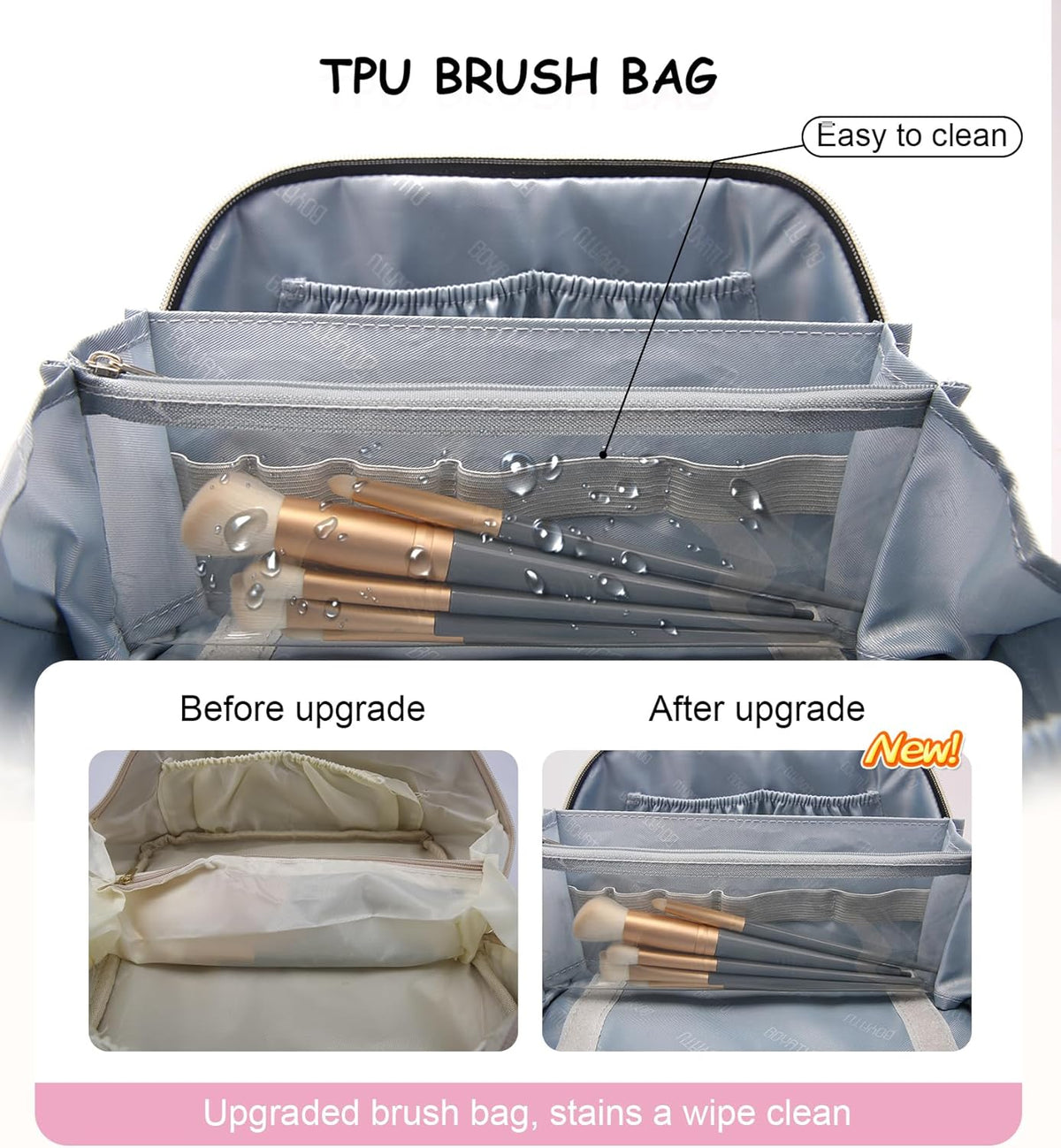 Travel Makeup Bags Cosmetic Organizer Bag: 3-Set Large Capacity Make up Bag - PU Leather Toiletry Bags for Women - Wide Open Portable Pouch with Divider & Handle (02-Light Green)