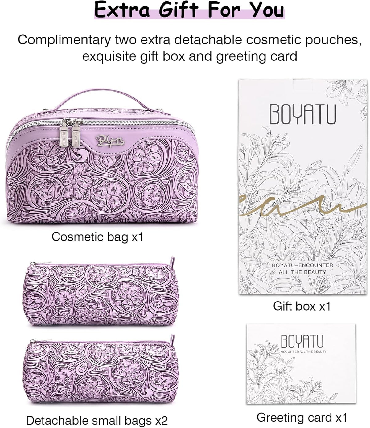 Travel Makeup Bags Cosmetic Organizer Bag: 3-Set Large Capacity Make up Bag - PU Leather Toiletry Bags for Women - Wide Open Portable Pouch with Divider & Handle (02-Light Green)