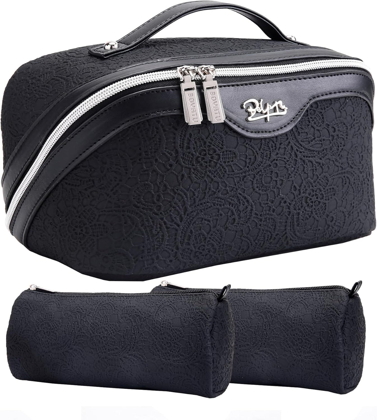 Travel Makeup Bags Cosmetic Organizer Bag: 3-Set Large Capacity Make up Bag - PU Leather Toiletry Bags for Women - Wide Open Portable Pouch with Divider & Handle (02-Light Green)