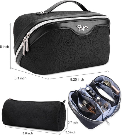 Travel Makeup Bags Cosmetic Organizer Bag: 3-Set Large Capacity Make up Bag - PU Leather Toiletry Bags for Women - Wide Open Portable Pouch with Divider & Handle (02-Light Green)