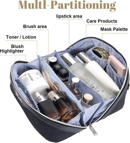Travel Makeup Bags Cosmetic Organizer Bag: 3-Set Large Capacity Make up Bag - PU Leather Toiletry Bags for Women - Wide Open Portable Pouch with Divider & Handle (02-Light Green)