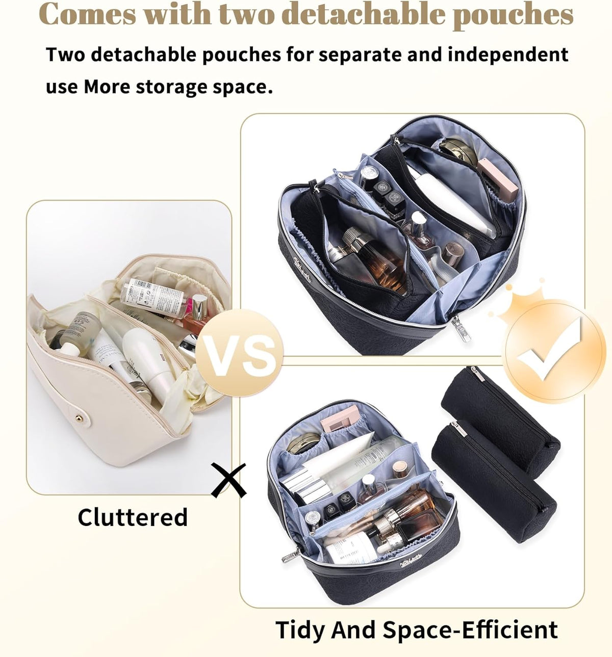 Travel Makeup Bags Cosmetic Organizer Bag: 3-Set Large Capacity Make up Bag - PU Leather Toiletry Bags for Women - Wide Open Portable Pouch with Divider & Handle (02-Light Green)