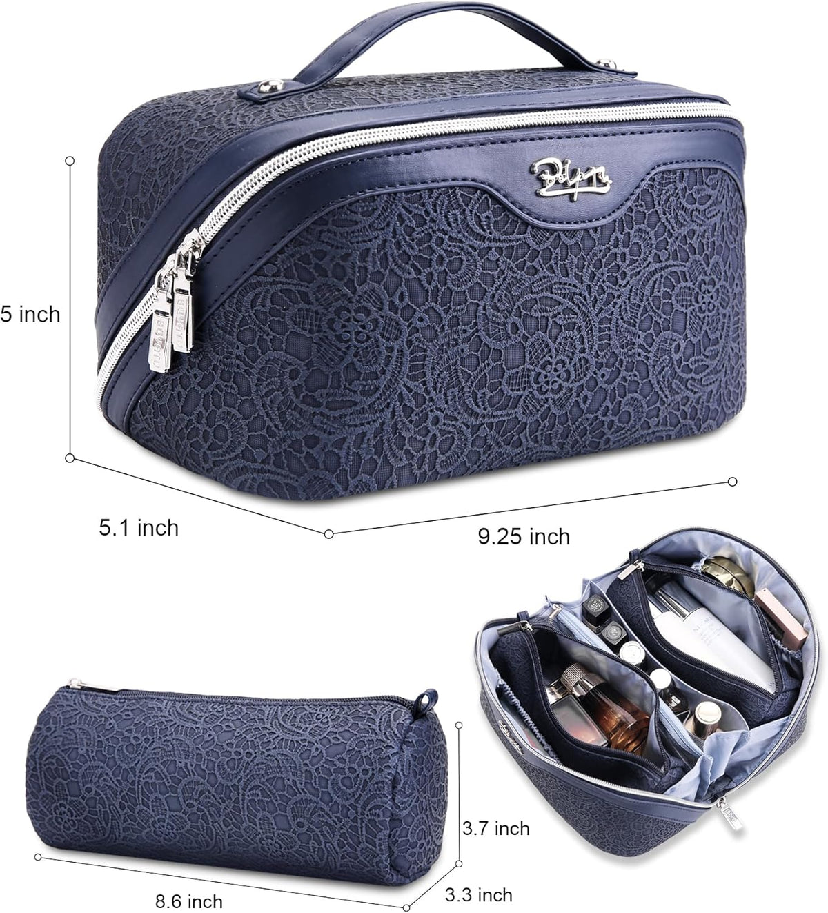 Travel Makeup Bags Cosmetic Organizer Bag: 3-Set Large Capacity Make up Bag - PU Leather Toiletry Bags for Women - Wide Open Portable Pouch with Divider & Handle (02-Light Green)
