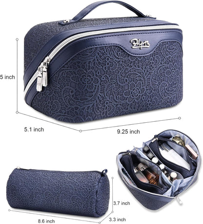 Travel Makeup Bags Cosmetic Organizer Bag: 3-Set Large Capacity Make up Bag - PU Leather Toiletry Bags for Women - Wide Open Portable Pouch with Divider & Handle (02-Light Green)