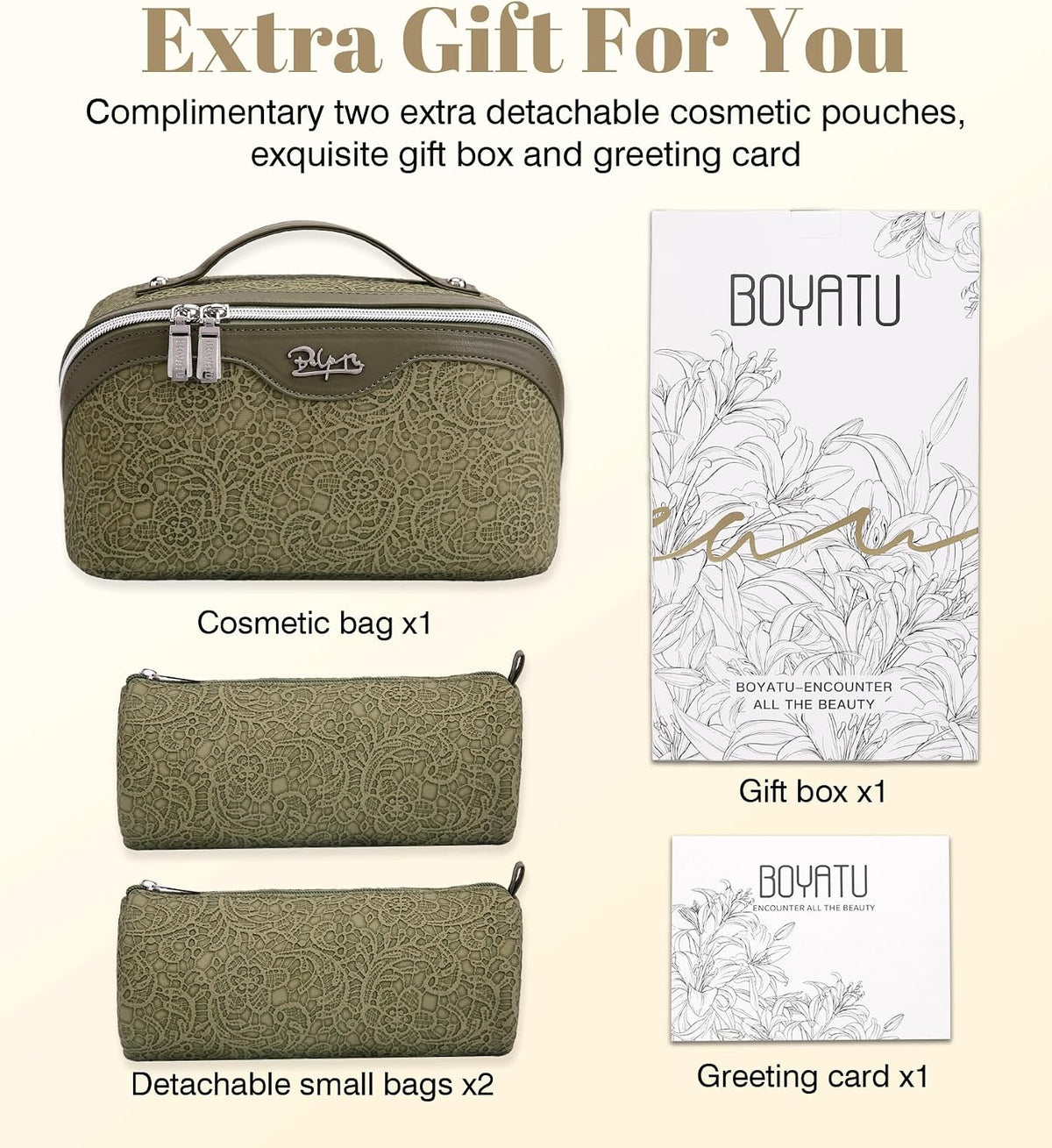 Travel Makeup Bags Cosmetic Organizer Bag: 3-Set Large Capacity Make up Bag - PU Leather Toiletry Bags for Women - Wide Open Portable Pouch with Divider & Handle (02-Light Green)