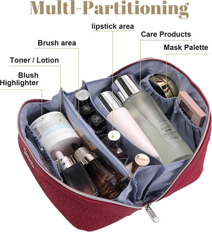 Travel Makeup Bags Cosmetic Organizer Bag: 3-Set Large Capacity Make up Bag - PU Leather Toiletry Bags for Women - Wide Open Portable Pouch with Divider & Handle (02-Light Green)