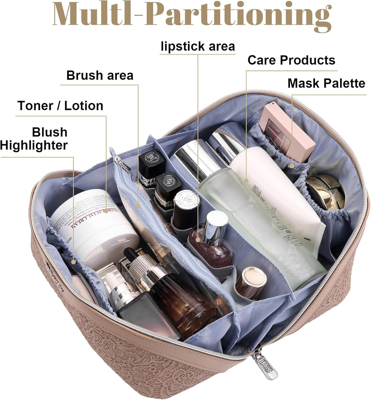 Travel Makeup Bags Cosmetic Organizer Bag: 3-Set Large Capacity Make up Bag - PU Leather Toiletry Bags for Women - Wide Open Portable Pouch with Divider & Handle (02-Light Green)