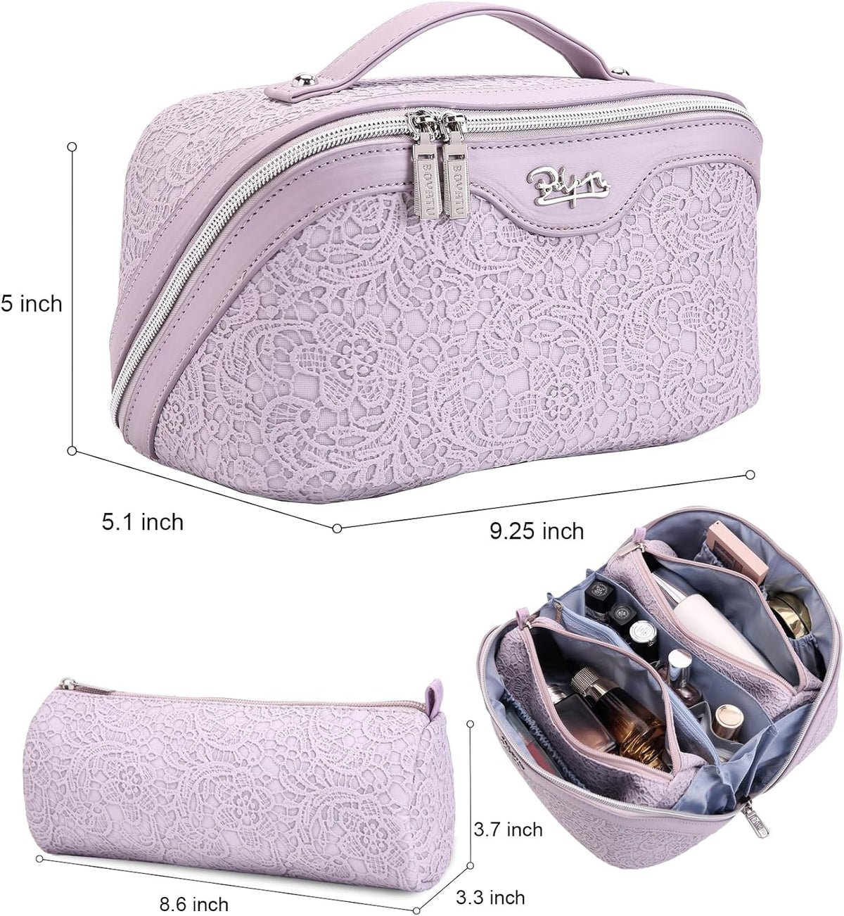 Travel Makeup Bags Cosmetic Organizer Bag: 3-Set Large Capacity Make up Bag - PU Leather Toiletry Bags for Women - Wide Open Portable Pouch with Divider & Handle (02-Light Green)