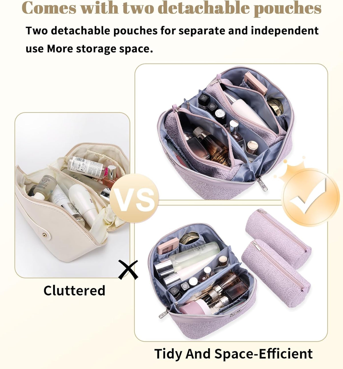 Travel Makeup Bags Cosmetic Organizer Bag: 3-Set Large Capacity Make up Bag - PU Leather Toiletry Bags for Women - Wide Open Portable Pouch with Divider & Handle (02-Light Green)