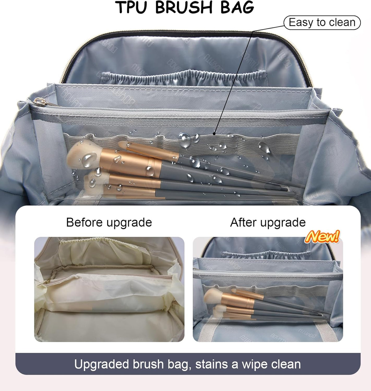 Travel Makeup Bags Cosmetic Organizer Bag: 3-Set Large Capacity Make up Bag - PU Leather Toiletry Bags for Women - Wide Open Portable Pouch with Divider & Handle (02-Light Green)