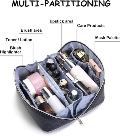 Travel Makeup Bags Cosmetic Organizer Bag: 3-Set Large Capacity Make up Bag - PU Leather Toiletry Bags for Women - Wide Open Portable Pouch with Divider & Handle (02-Light Green)