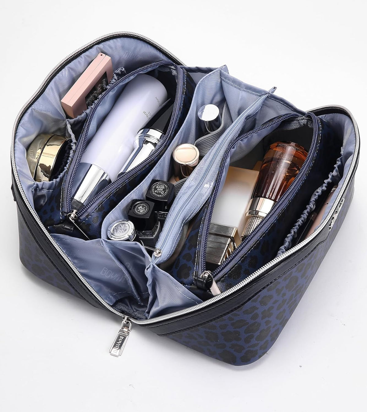 Travel Makeup Bags Cosmetic Organizer Bag: 3-Set Large Capacity Make up Bag - PU Leather Toiletry Bags for Women - Wide Open Portable Pouch with Divider & Handle (02-Light Green)