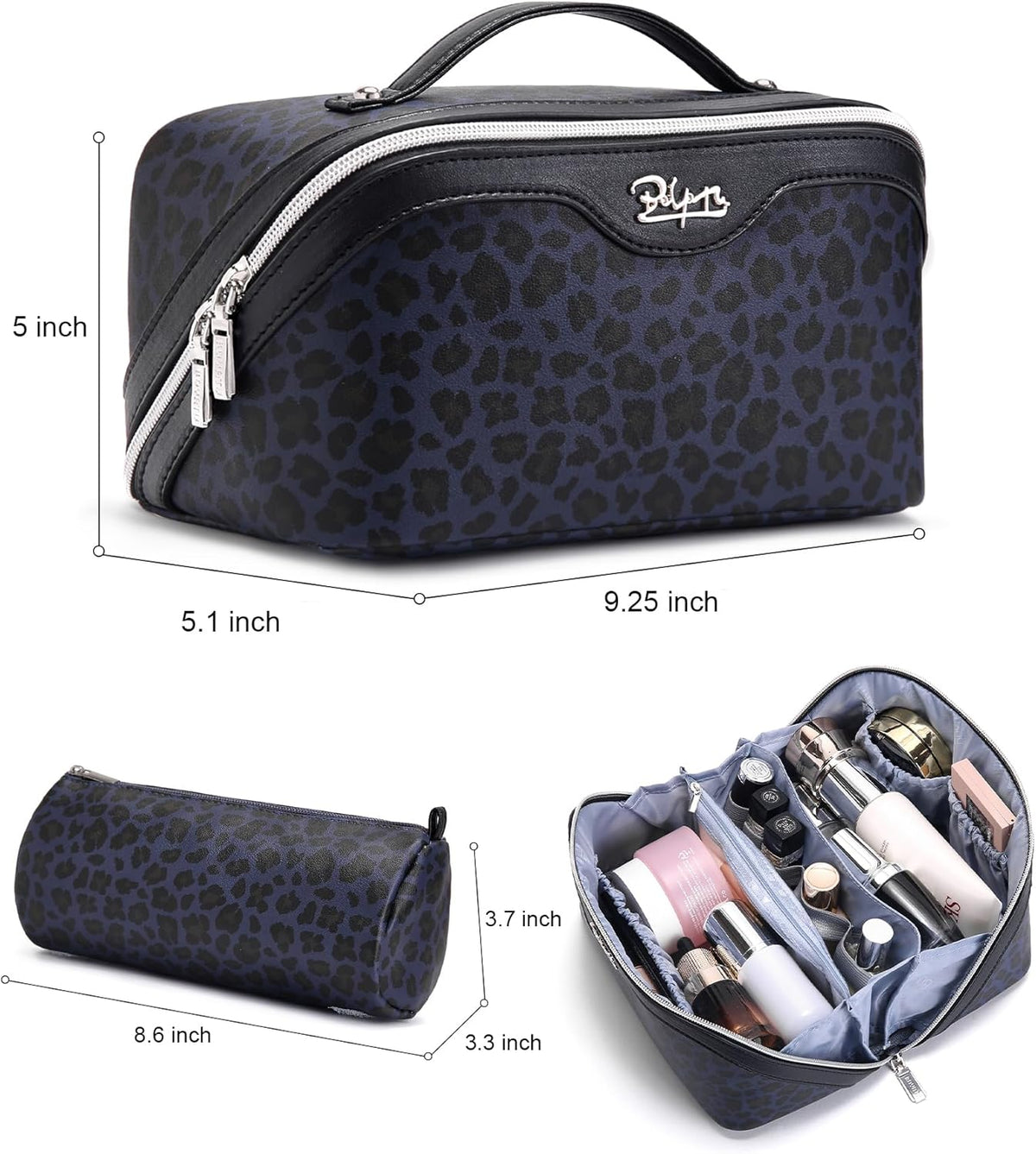 Travel Makeup Bags Cosmetic Organizer Bag: 3-Set Large Capacity Make up Bag - PU Leather Toiletry Bags for Women - Wide Open Portable Pouch with Divider & Handle (02-Light Green)