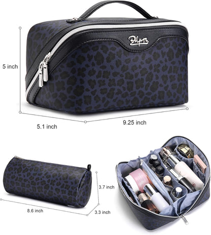 Travel Makeup Bags Cosmetic Organizer Bag: 3-Set Large Capacity Make up Bag - PU Leather Toiletry Bags for Women - Wide Open Portable Pouch with Divider & Handle (02-Light Green)