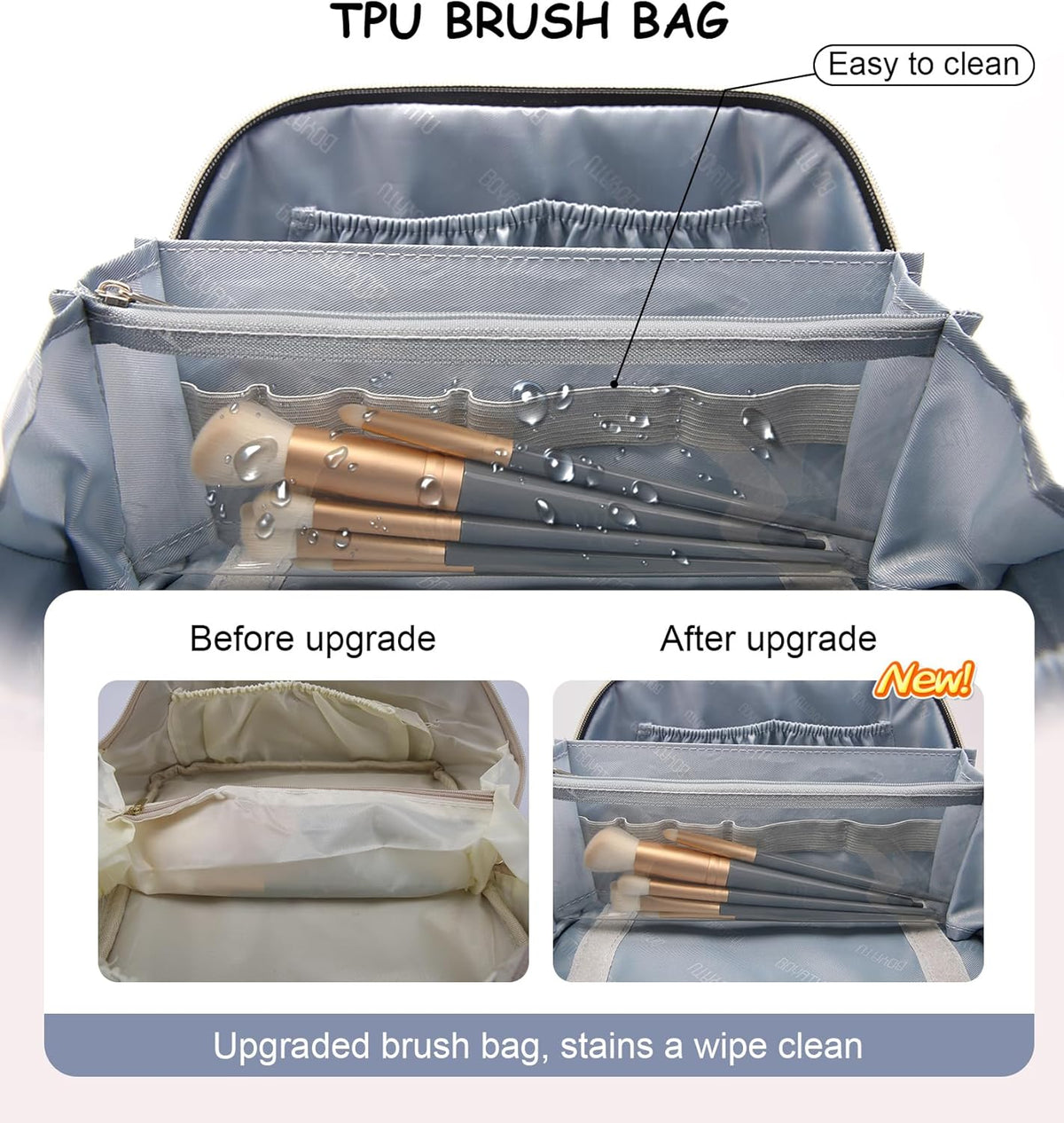 Travel Makeup Bags Cosmetic Organizer Bag: 3-Set Large Capacity Make up Bag - PU Leather Toiletry Bags for Women - Wide Open Portable Pouch with Divider & Handle (02-Light Green)