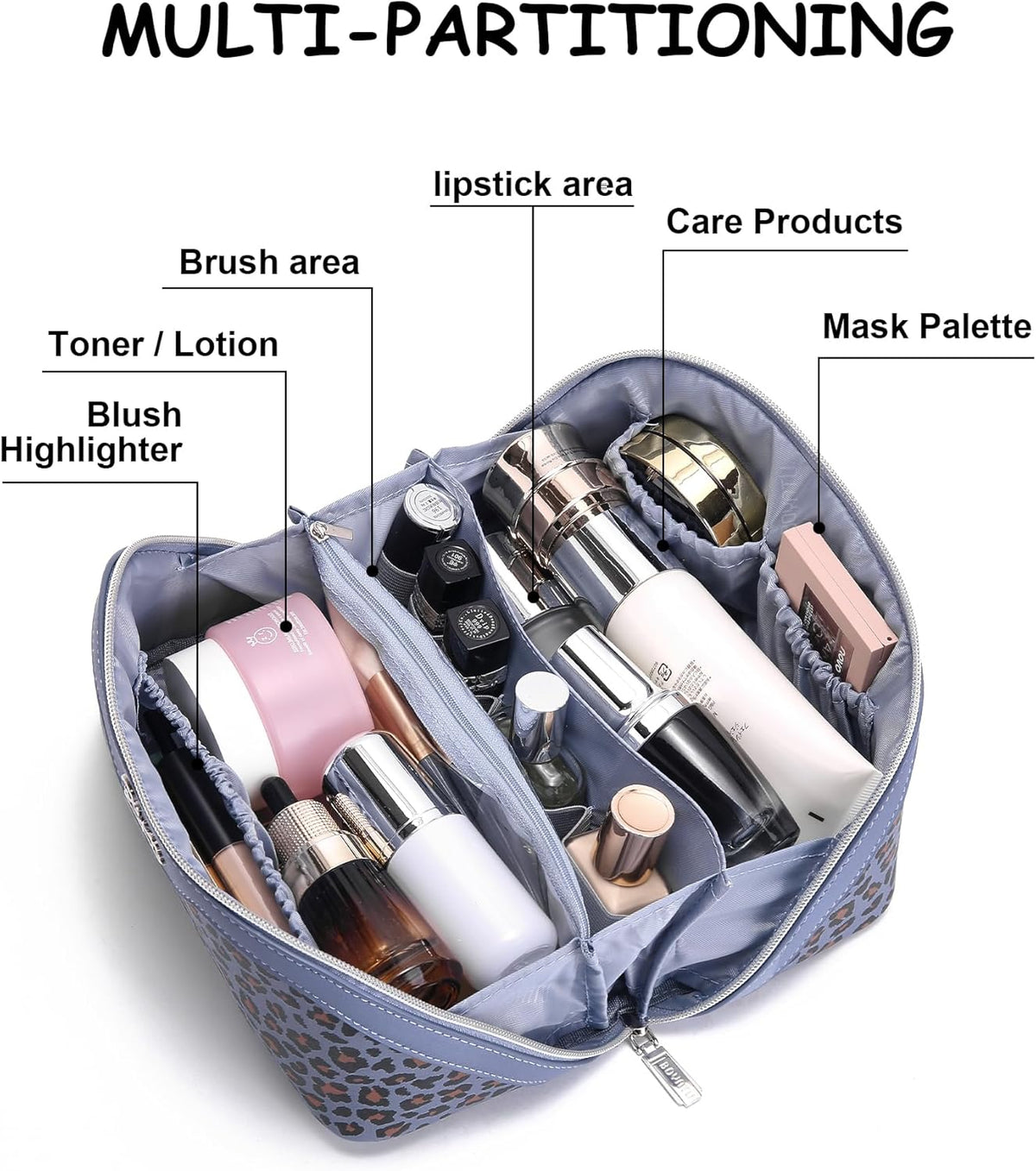 Travel Makeup Bags Cosmetic Organizer Bag: 3-Set Large Capacity Make up Bag - PU Leather Toiletry Bags for Women - Wide Open Portable Pouch with Divider & Handle (02-Light Green)