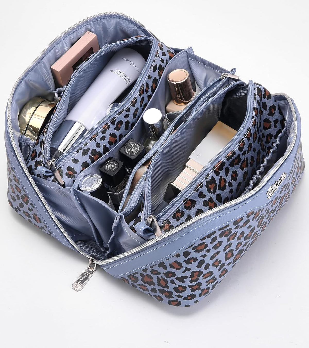 Travel Makeup Bags Cosmetic Organizer Bag: 3-Set Large Capacity Make up Bag - PU Leather Toiletry Bags for Women - Wide Open Portable Pouch with Divider & Handle (02-Light Green)