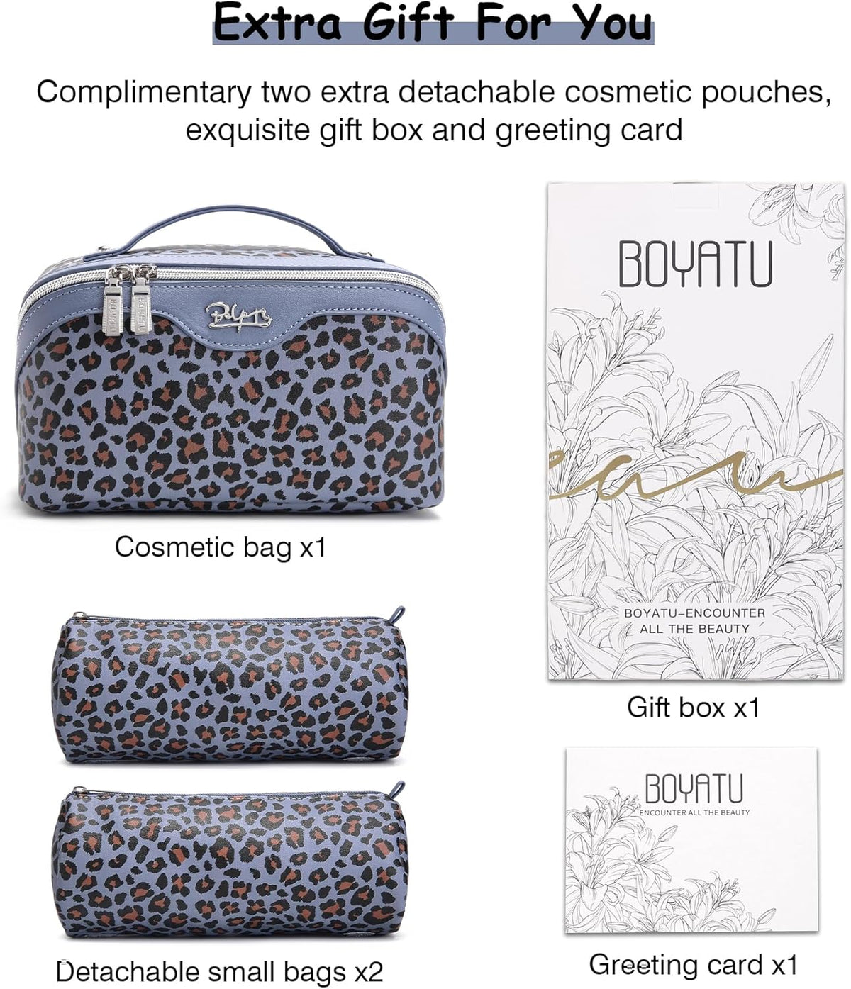 Travel Makeup Bags Cosmetic Organizer Bag: 3-Set Large Capacity Make up Bag - PU Leather Toiletry Bags for Women - Wide Open Portable Pouch with Divider & Handle (02-Light Green)