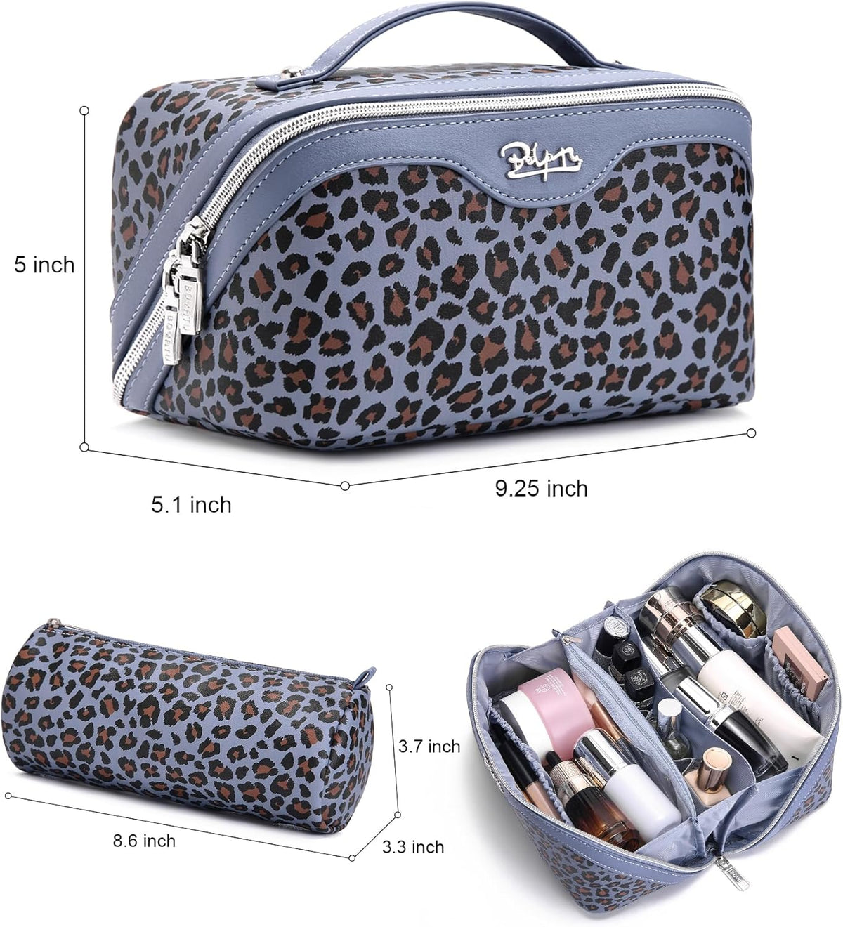 Travel Makeup Bags Cosmetic Organizer Bag: 3-Set Large Capacity Make up Bag - PU Leather Toiletry Bags for Women - Wide Open Portable Pouch with Divider & Handle (02-Light Green)