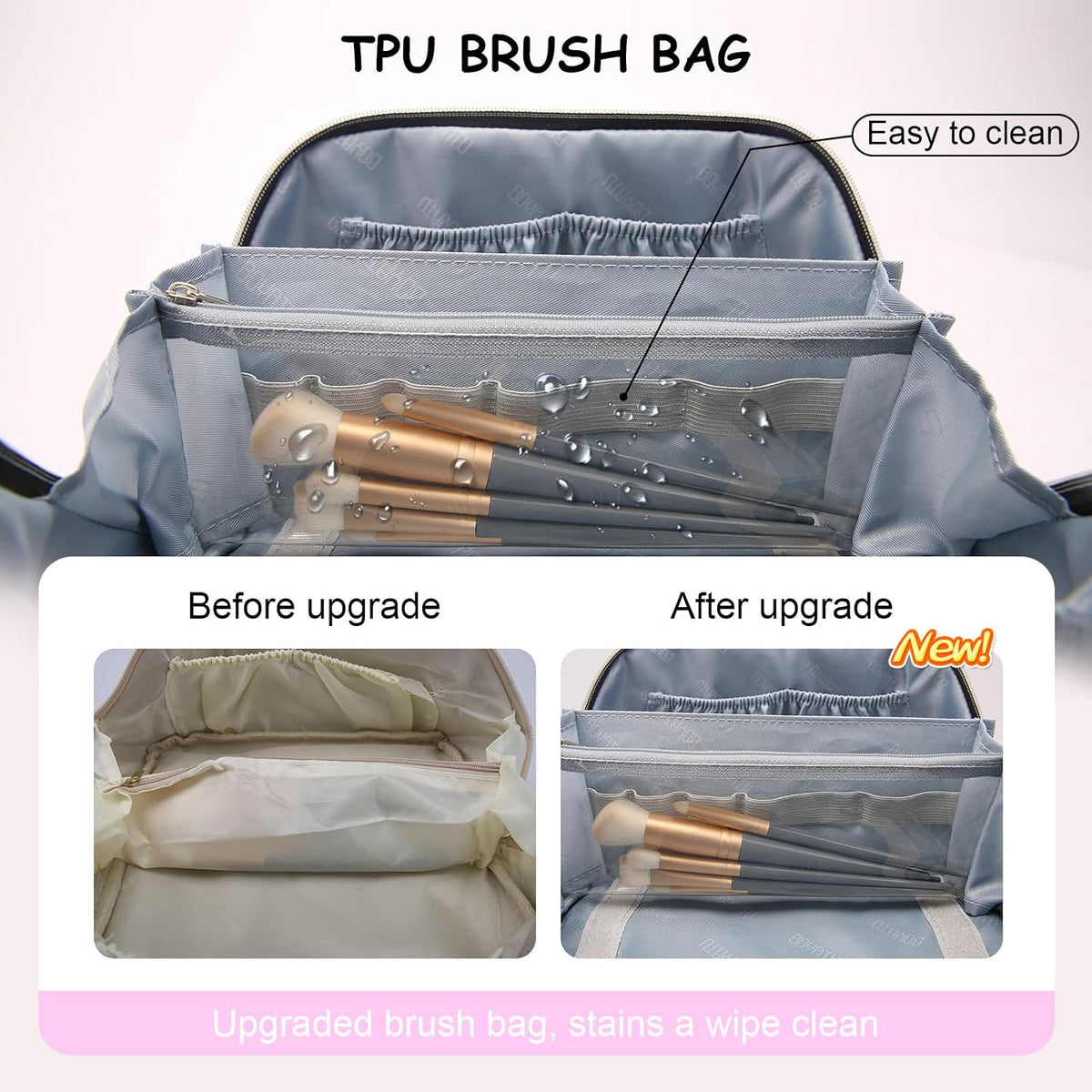 Travel Makeup Bags Cosmetic Organizer Bag: 3-Set Large Capacity Make up Bag - PU Leather Toiletry Bags for Women - Wide Open Portable Pouch with Divider & Handle (02-Light Green)