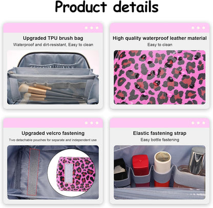 Travel Makeup Bags Cosmetic Organizer Bag: 3-Set Large Capacity Make up Bag - PU Leather Toiletry Bags for Women - Wide Open Portable Pouch with Divider & Handle (02-Light Green)