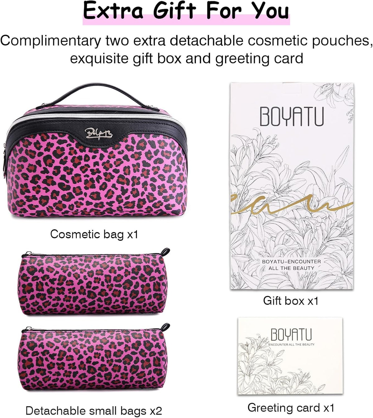 Travel Makeup Bags Cosmetic Organizer Bag: 3-Set Large Capacity Make up Bag - PU Leather Toiletry Bags for Women - Wide Open Portable Pouch with Divider & Handle (02-Light Green)