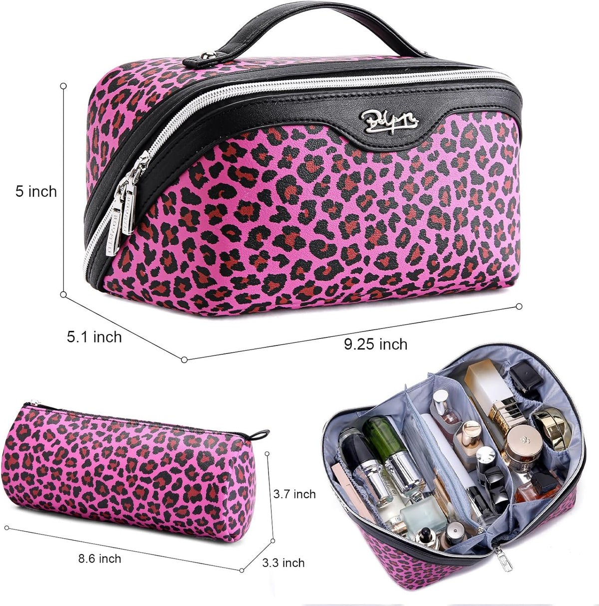 Travel Makeup Bags Cosmetic Organizer Bag: 3-Set Large Capacity Make up Bag - PU Leather Toiletry Bags for Women - Wide Open Portable Pouch with Divider & Handle (02-Light Green)