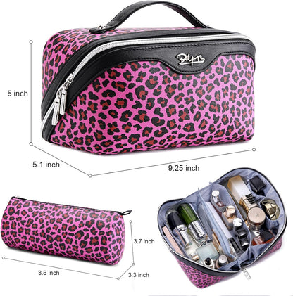 Travel Makeup Bags Cosmetic Organizer Bag: 3-Set Large Capacity Make up Bag - PU Leather Toiletry Bags for Women - Wide Open Portable Pouch with Divider & Handle (02-Light Green)