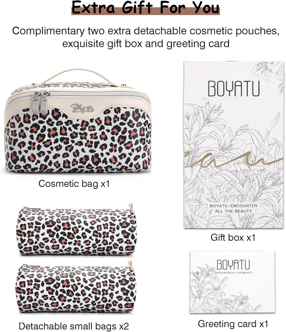 Travel Makeup Bags Cosmetic Organizer Bag: 3-Set Large Capacity Make up Bag - PU Leather Toiletry Bags for Women - Wide Open Portable Pouch with Divider & Handle (02-Light Green)