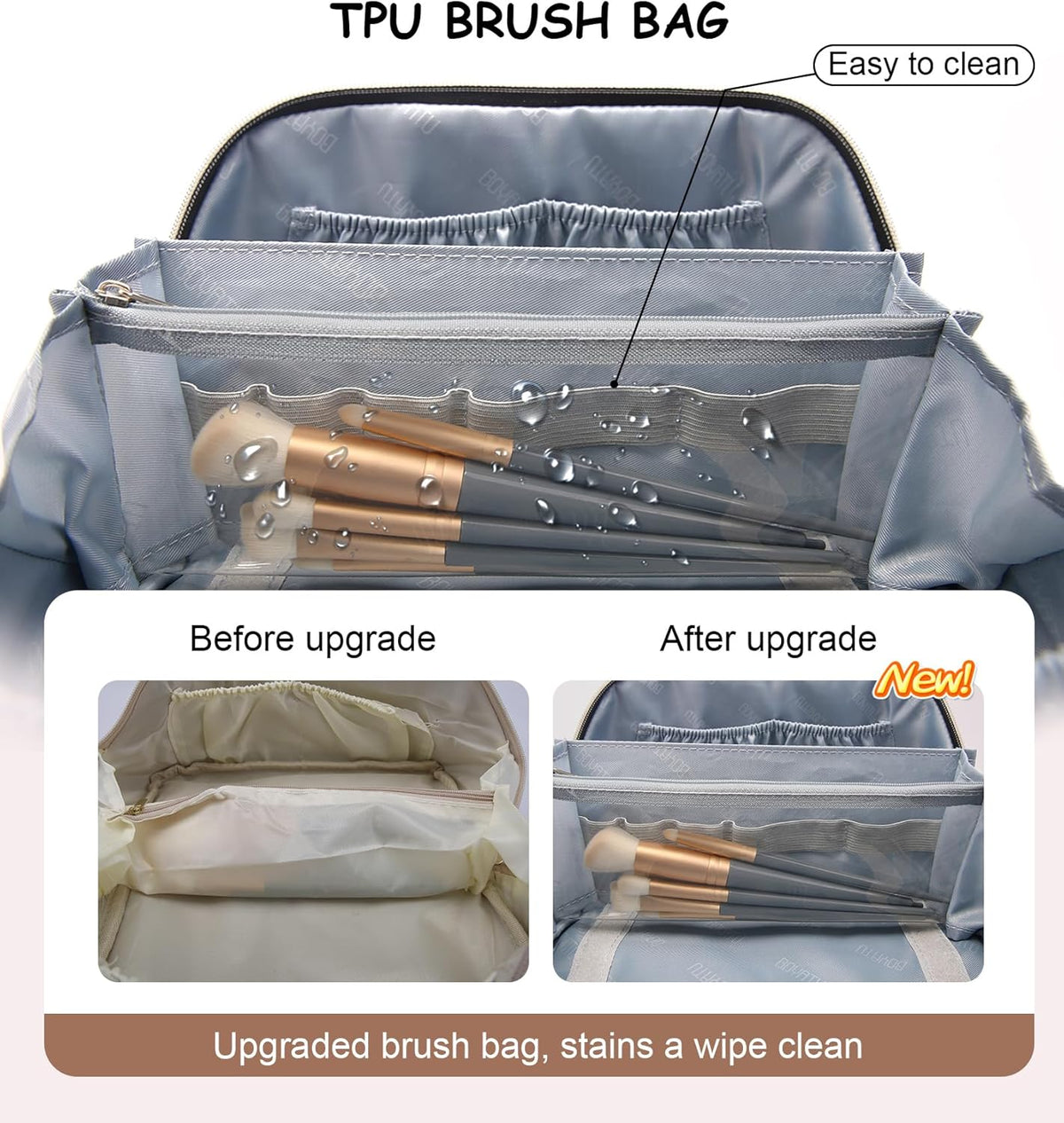 Travel Makeup Bags Cosmetic Organizer Bag: 3-Set Large Capacity Make up Bag - PU Leather Toiletry Bags for Women - Wide Open Portable Pouch with Divider & Handle (02-Light Green)