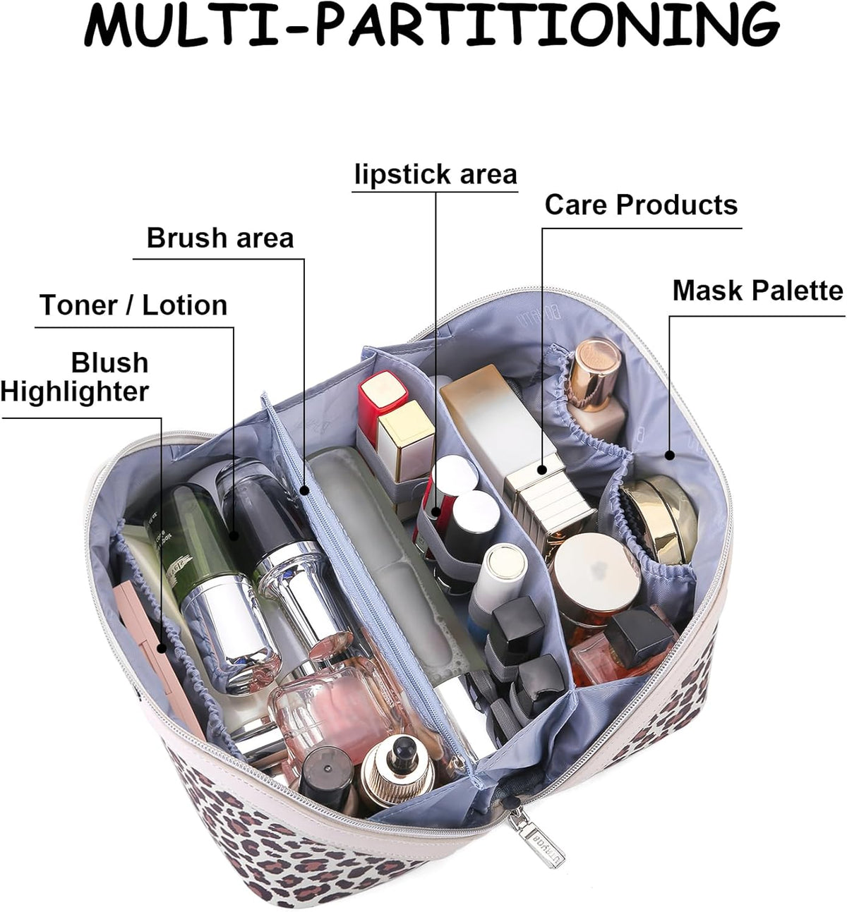 Travel Makeup Bags Cosmetic Organizer Bag: 3-Set Large Capacity Make up Bag - PU Leather Toiletry Bags for Women - Wide Open Portable Pouch with Divider & Handle (02-Light Green)